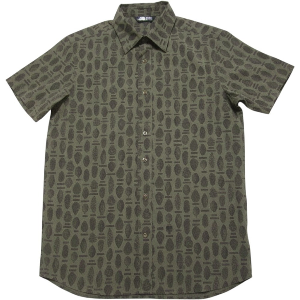 The North Face Mens Olive Green Pinecone Print Short Sleeve Button Shirt M(M519)